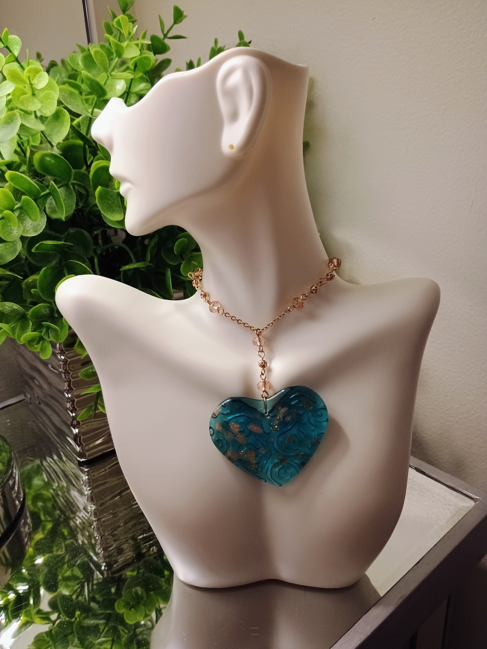 FREE WITH PURCHASE Teal & Gold Glass Heart Pendant